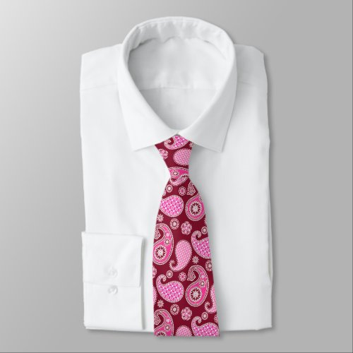 Paisley pattern Burgundy Pink and White Neck Tie