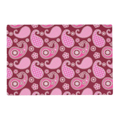 Paisley pattern Burgundy Pink and White Placemat