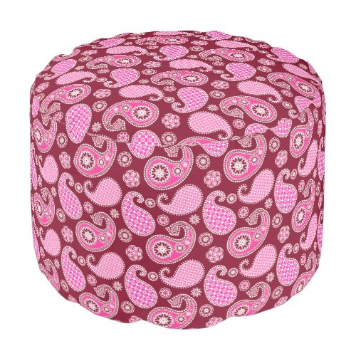 Paisley pattern Burgundy Pink and White Pouf