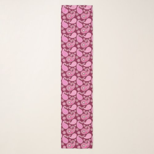 Paisley Pattern Burgundy Pink and White Scarf