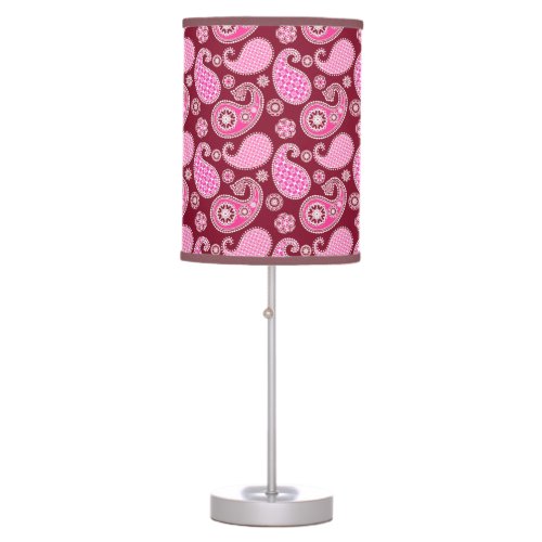 Paisley pattern Burgundy Pink and White Table Lamp