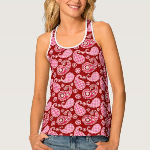 Paisley pattern Burgundy Pink and White Tank Top