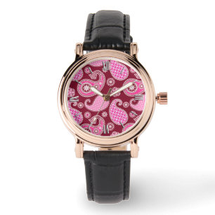 Paisley pattern, Burgundy, Pink and White Watch