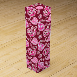 Paisley pattern, Burgundy, Pink and White Wine Gift Box