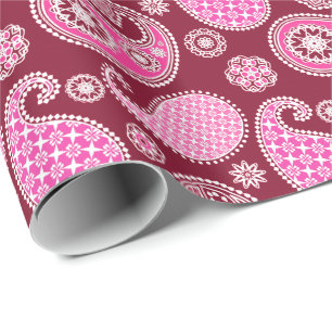 Paisley pattern, Burgundy, Pink and White Wrapping Paper