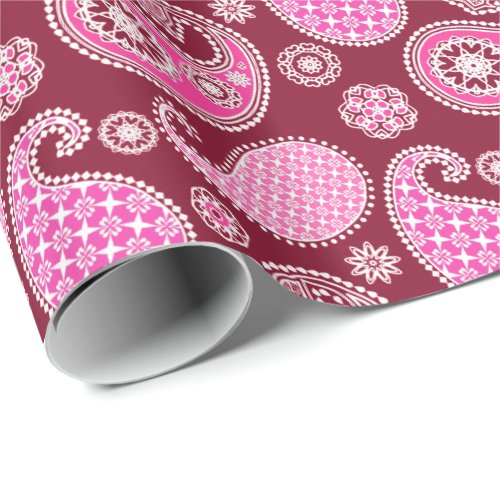 Paisley pattern Burgundy Pink and White Wrapping Paper