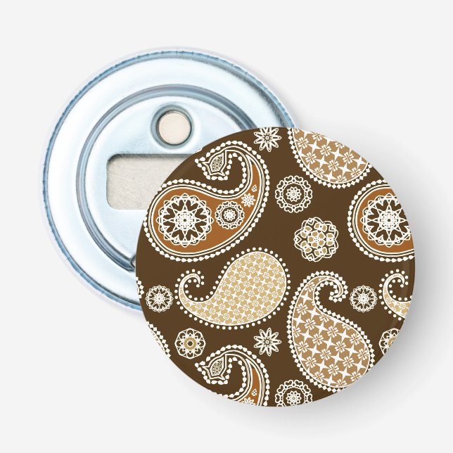 Paisley pattern, Chocolate Brown and Tan Bottle Opener (Front)