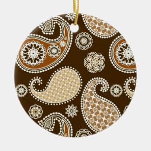 Paisley pattern, Chocolate Brown and Tan Ceramic Ornament