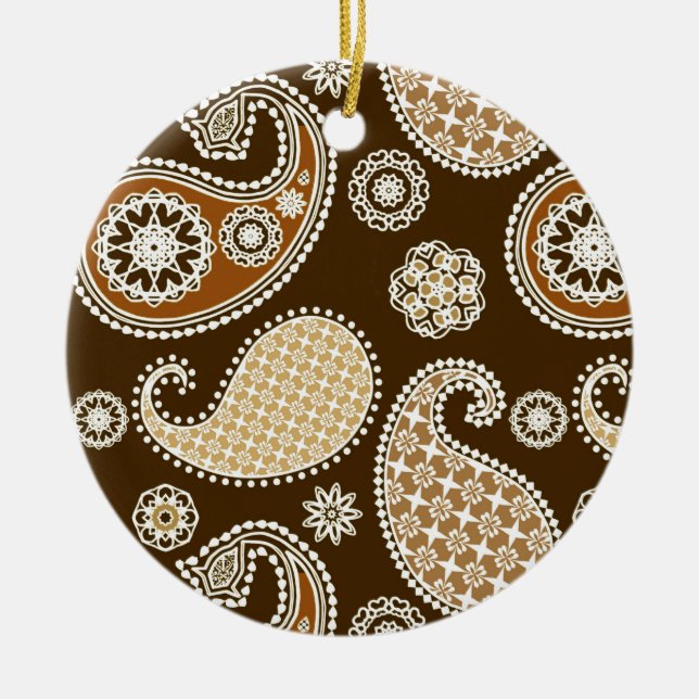 Paisley pattern, Chocolate Brown and Tan Ceramic Ornament (Front)