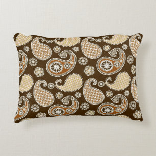 Paisley pattern, Chocolate Brown and Tan Decorative Pillow