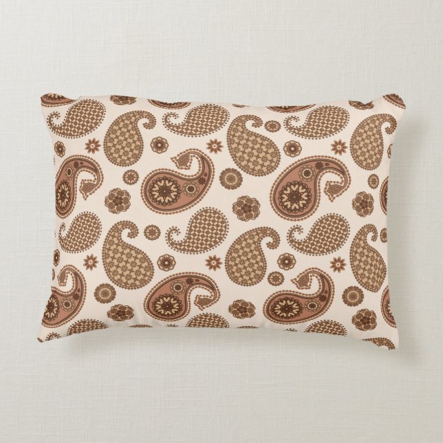 Paisley Pattern, Chocolate Brown and Tan on Beige Accent Pillow (Back)