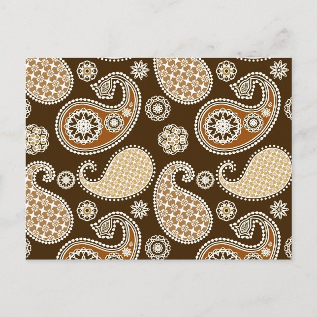 Paisley pattern, Chocolate Brown and Tan Postcard (Front)