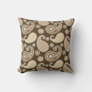 Paisley pattern, Chocolate Brown and Tan Throw Pillow