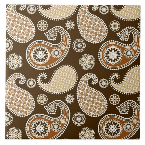 Paisley pattern Chocolate Brown and Tan Tile