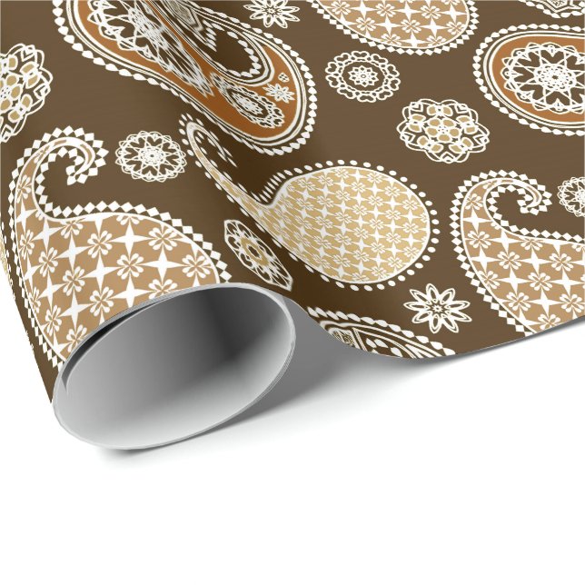 Paisley pattern, Chocolate Brown and Tan Wrapping Paper (Roll Corner)