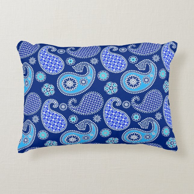 Paisley pattern, cobalt blue and white accent pillow (Front)
