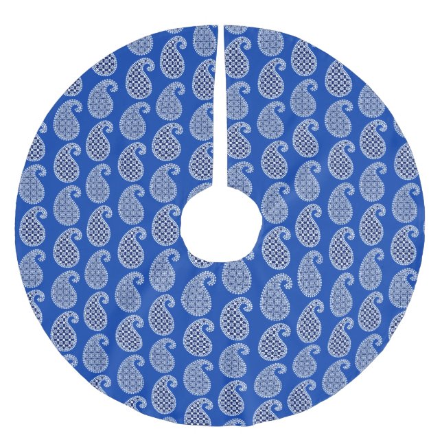 Paisley pattern, cobalt blue and white brushed polyester tree skirt (Front)