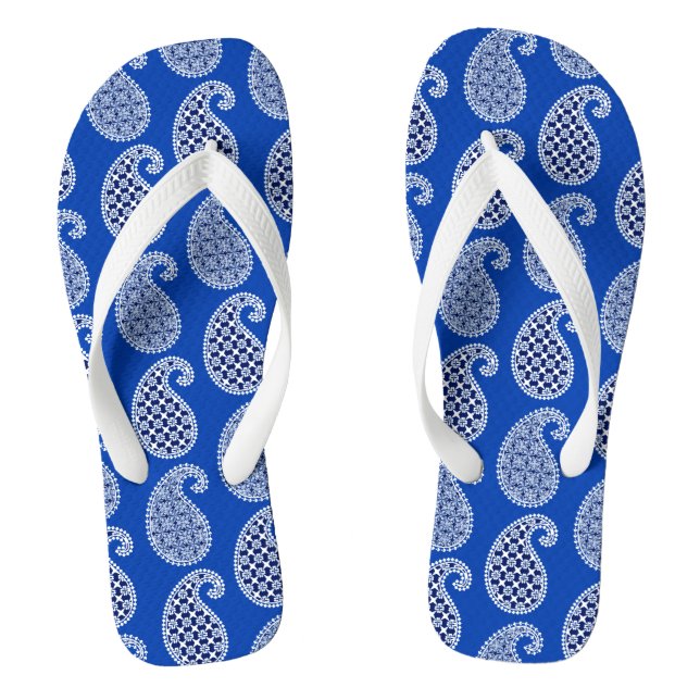 Paisley pattern, cobalt blue and white flip flops (Footbed)