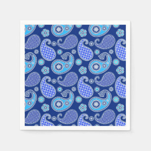 Paisley pattern, cobalt blue and white napkins
