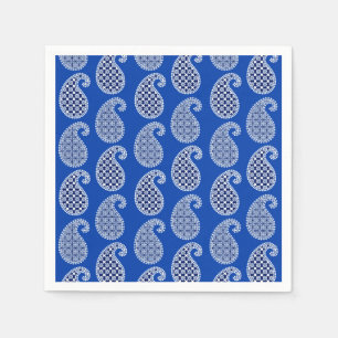 Paisley pattern, cobalt blue and white napkins