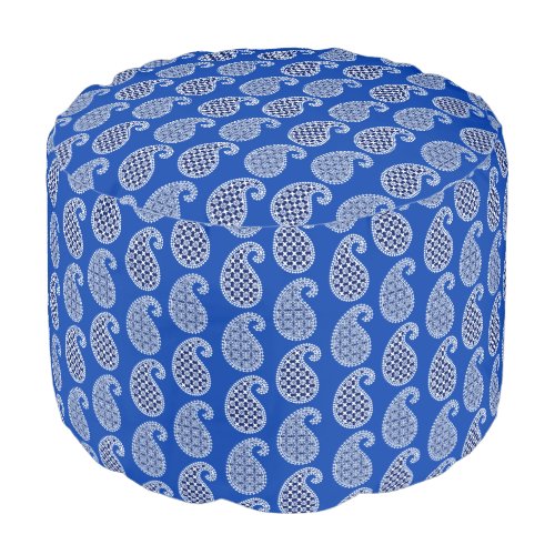 Paisley pattern cobalt blue and white pouf