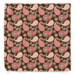 Paisley pattern, coral and chocolate brown bandana