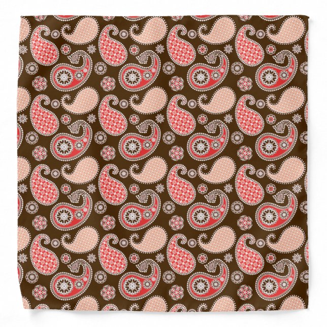 Paisley pattern, coral and chocolate brown bandana (Front)