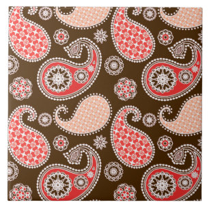 Paisley pattern, coral and chocolate brown tile