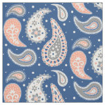 Paisley Pattern Coral Navy Blue Grey Fabric