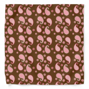 Paisley pattern, coral pink and chocolate brown bandana