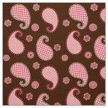 Paisley pattern, coral pink and chocolate brown fabric