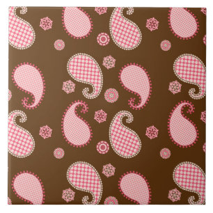 Paisley pattern, coral pink and chocolate brown tile