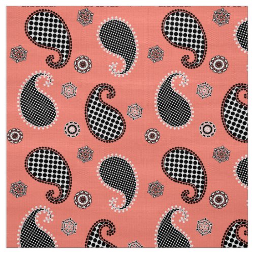 Paisley pattern coral pink black and white fabric