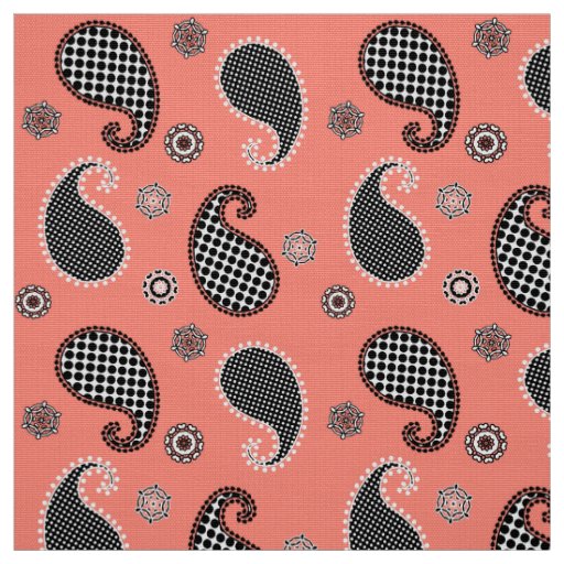 Paisley pattern, coral pink, black and white fabric