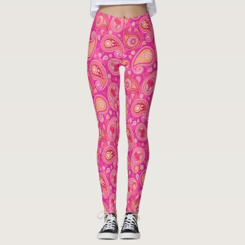 Paisley pattern cute pink elegant yoga pants