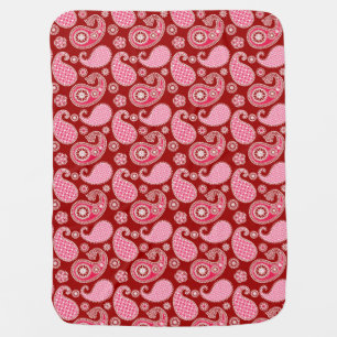 Paisley pattern, Dark Red, Pink and White Baby Blanket