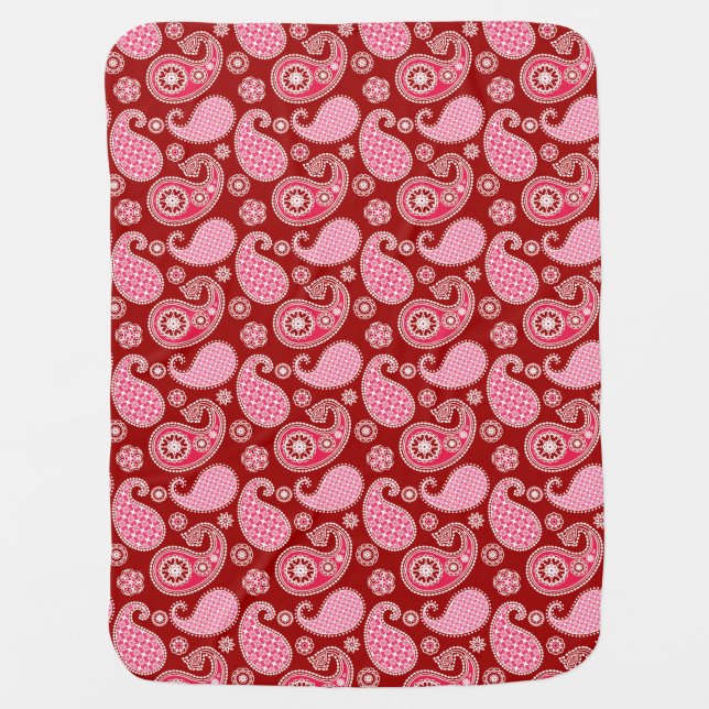 Paisley pattern, Dark Red, Pink and White Baby Blanket (Front)