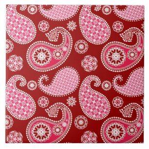 Paisley pattern, Dark Red, Pink and White Ceramic Tile