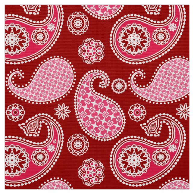 Paisley pattern, Dark Red, Pink and White Fabric (Swatch)