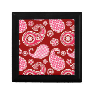 Paisley pattern, Dark Red, Pink and White Keepsake Box
