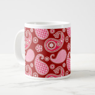 Paisley pattern, Dark Red, Pink and White Large Coffee Mug