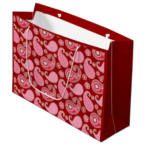 Paisley pattern Dark Red Pink and White Large Gift Bag