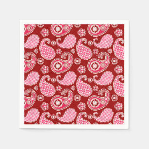 Paisley pattern, Dark Red, Pink and White Paper Napkins