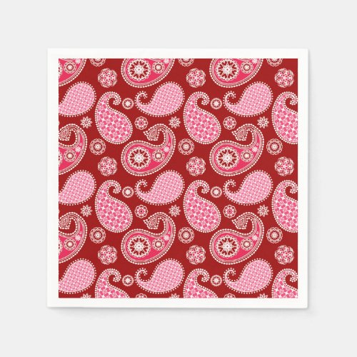 Paisley pattern Dark Red Pink and White Paper Napkins
