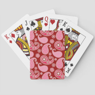 Paisley pattern, Dark Red, Pink and White Poker Cards