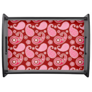 Paisley pattern, Dark Red, Pink and White Serving Tray