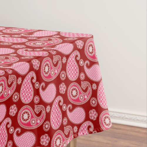 Paisley pattern Dark Red Pink and White Tablecloth
