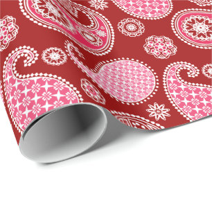 Paisley pattern, Dark Red, Pink and White Wrapping Paper