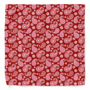 Paisley Pattern, Dark Red, White and Coral Pink Bandana