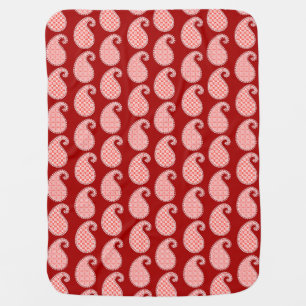Paisley pattern, deep red and white baby blanket